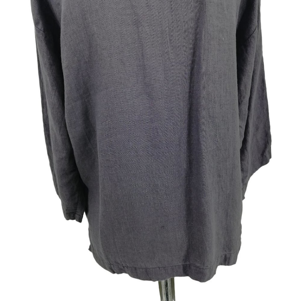 Vikolino Gray Linen Lagonlook Pullover Blouse Size S Oversized 3/4 Sleeve Bella - Picture 10 of 11